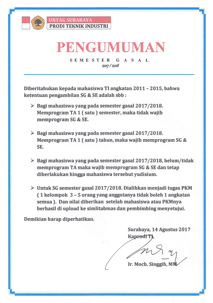 Pengambilan SG & SE Gasal 2017/2018 
